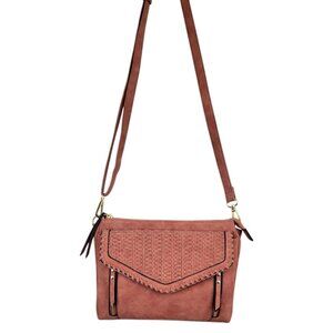 Versatile Blush Brown Braided Crossbody Purse Multi-Pocket Design Striped Lining
